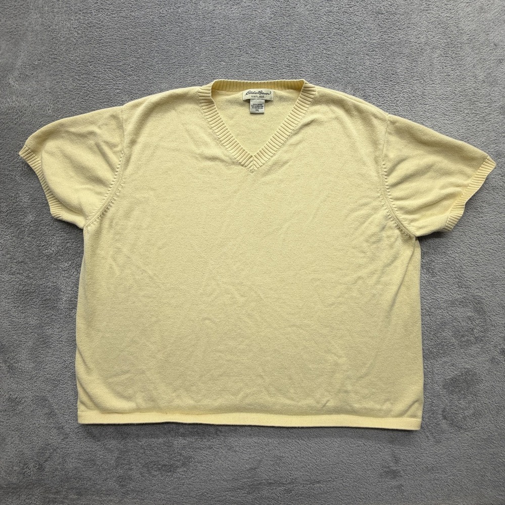 Eddie Bauer Sweater Mens 2XL Yellow V Neck Short Sleeve Cotton Pullover